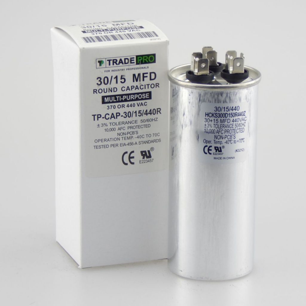 TP-CAP-30/15/440R - Round Run Capacitor 30+15 MFD 440 VAC