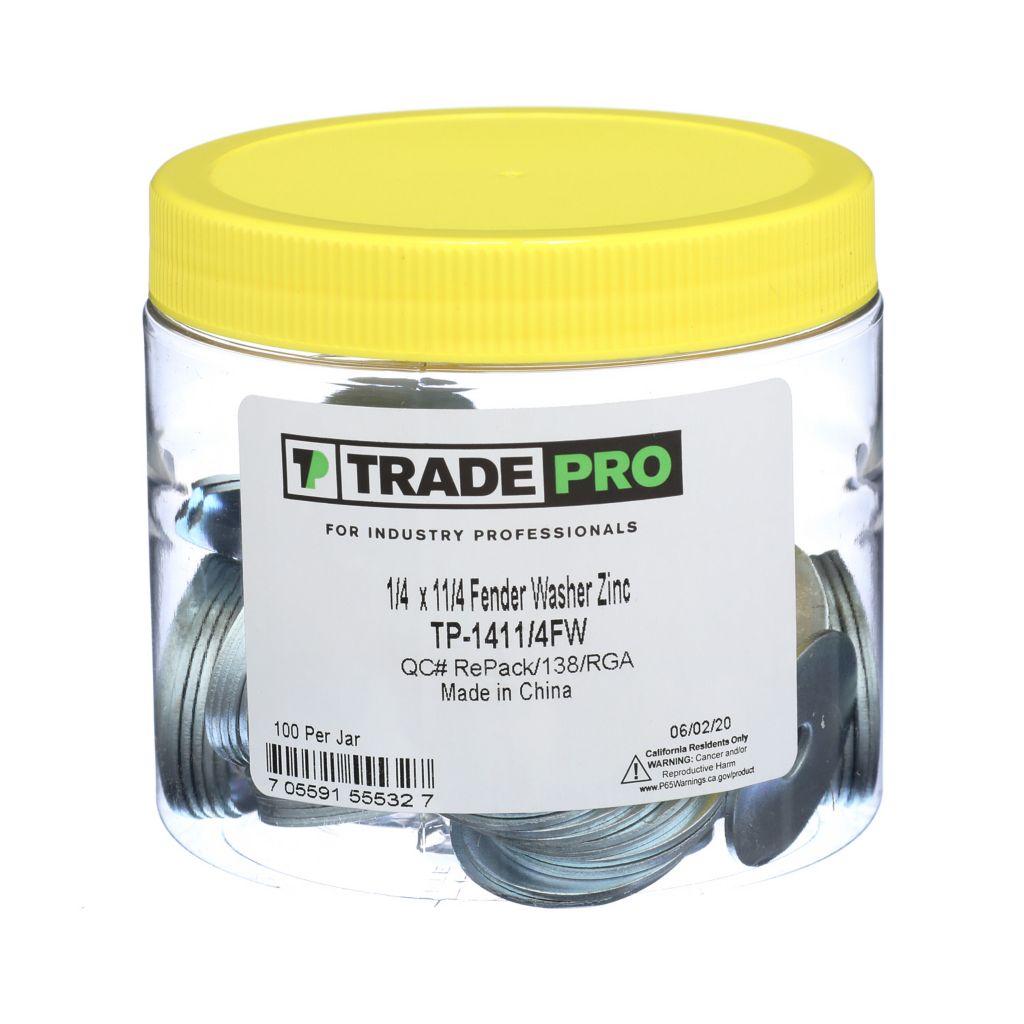 TP-1411/4FW - Fender Washer Zinc 1/4" x 1-1/4" (Jar of 100)