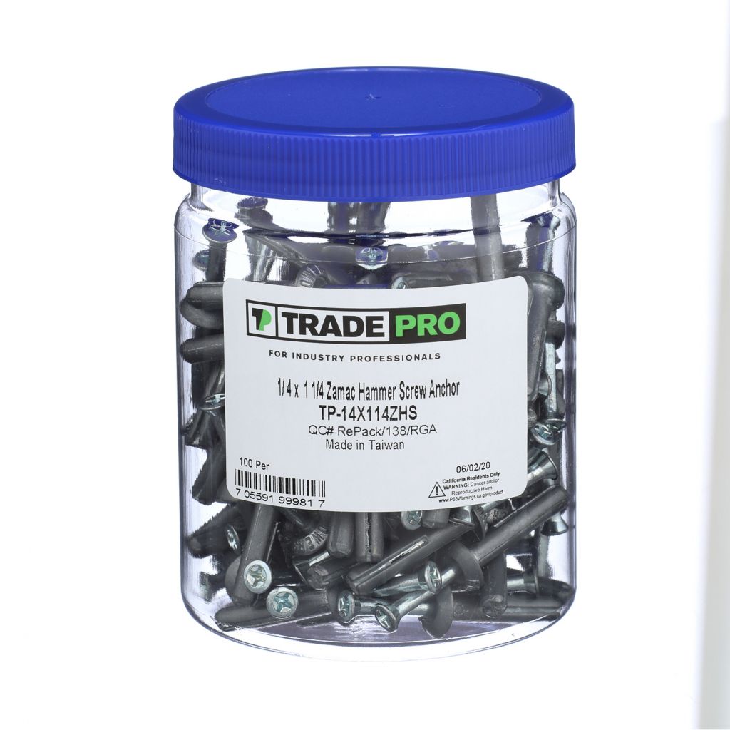 TP-14X114ZHS - Zamac Hammer Screw Anchor 1/4" x 1-1/4" (Jar of 100)