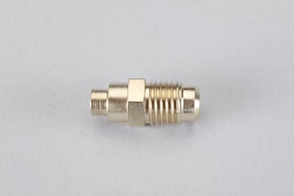 TP-3338 - 1/4" Male Flare Access Body, Solder End Has 3/16" ID and 1/4", 3/8" OD Steps, TP-2245 Brass Cap and Valve Core