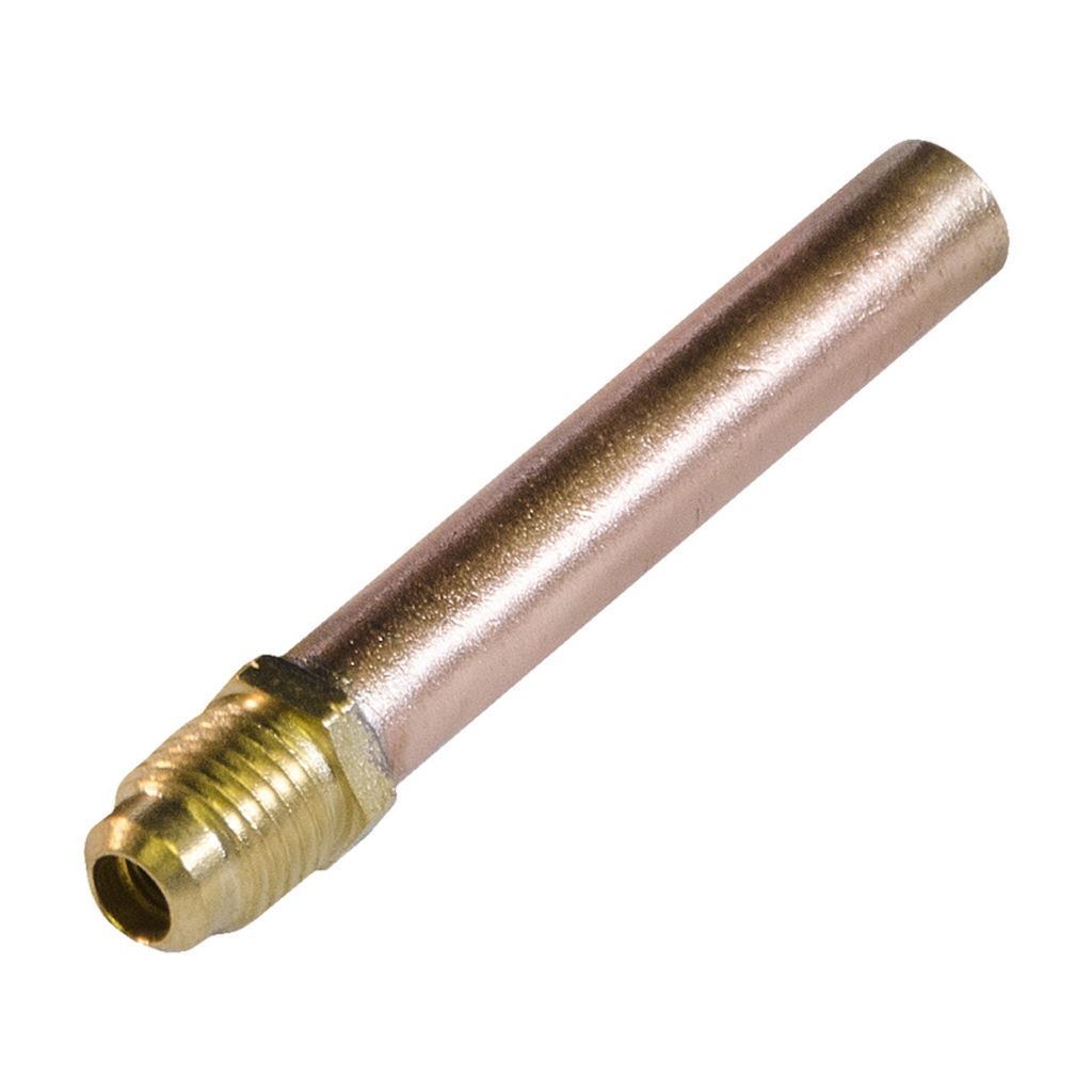TP-3606 - 1/4″ Male Flare Access Fitting with 3/8″ Copper Tube Extension, TP-2250 Brass Wrench Cap and Valve Core