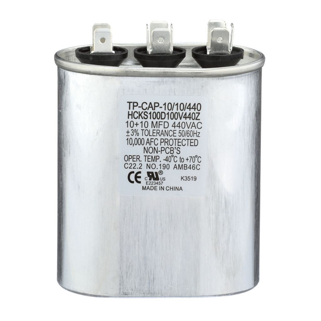 TP-CAP-10/10/440 - Oval Run Capacitor 10+10 MFD 440 VAC
