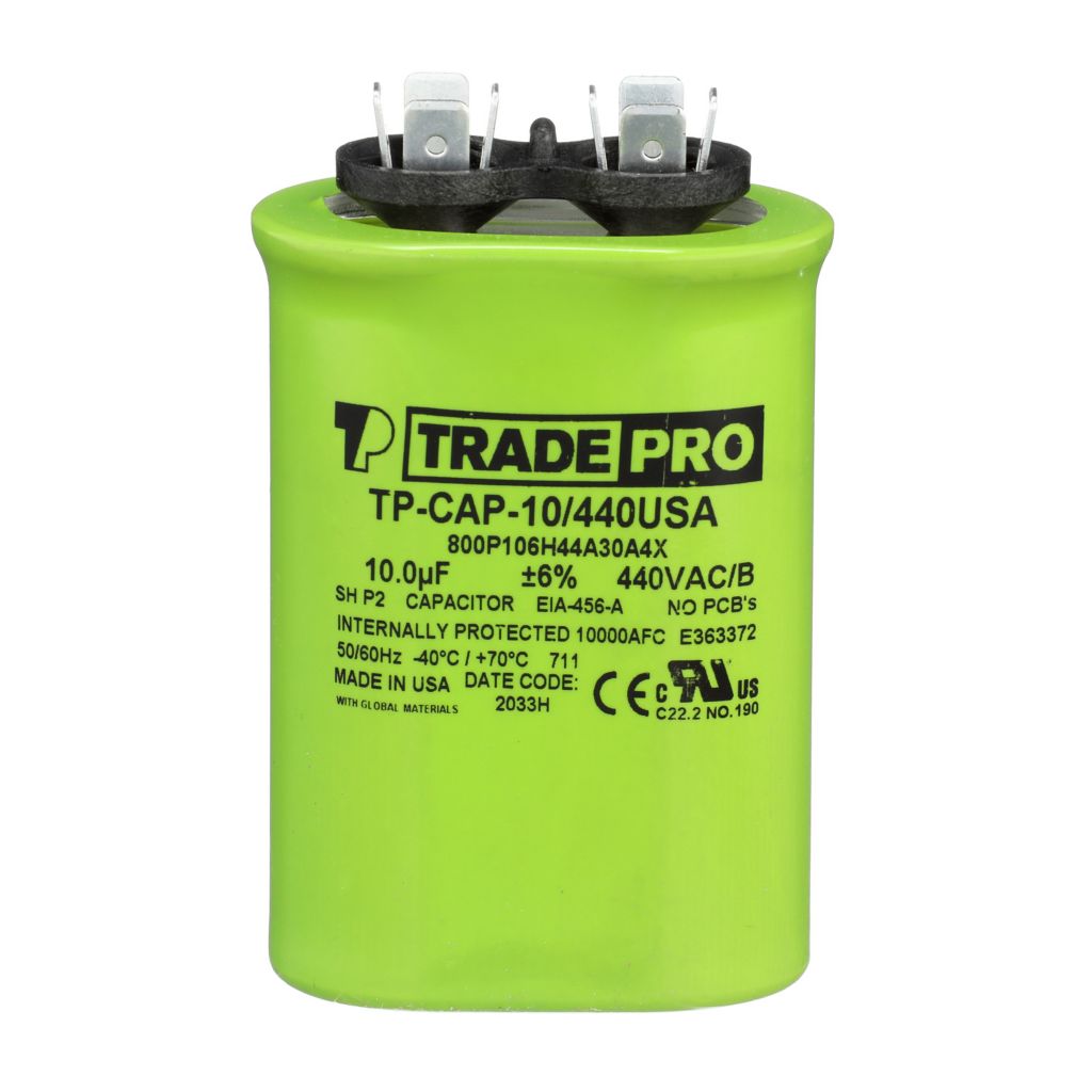 TP-CAP-10/440USA - Oval Run Capacitor 10 MFD 440/370V (Made in USA)
