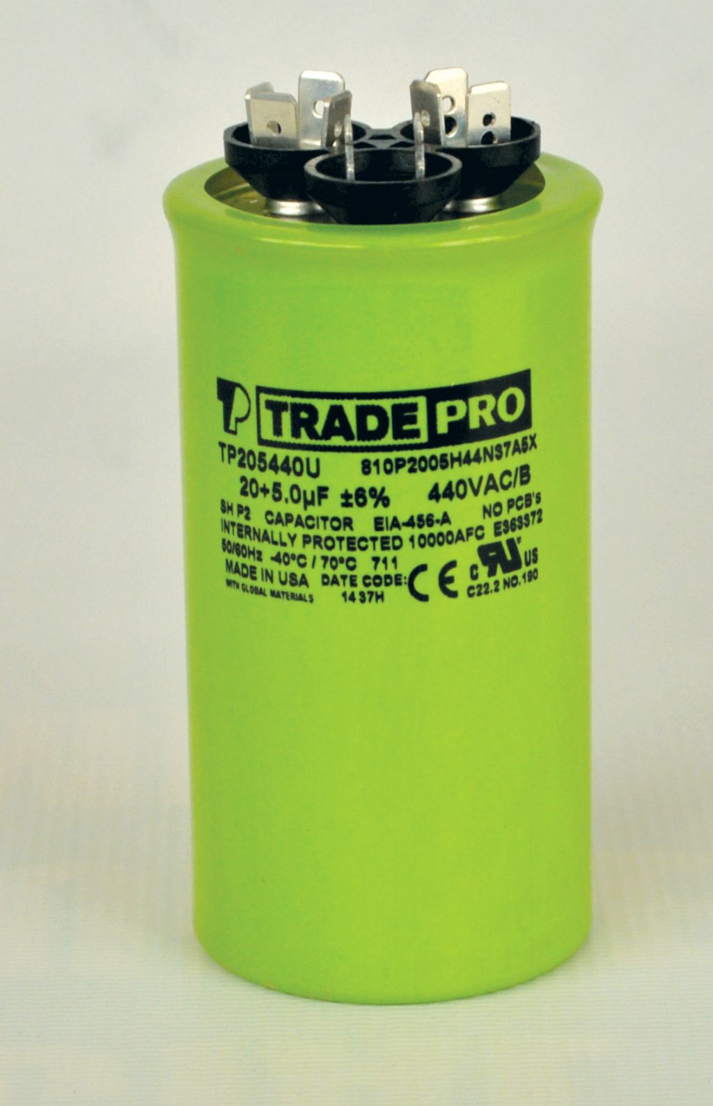 TP-CAP-20/5/440USA - Oval Run Capacitor 20+ 5 MFD 440/370V (Made in USA)