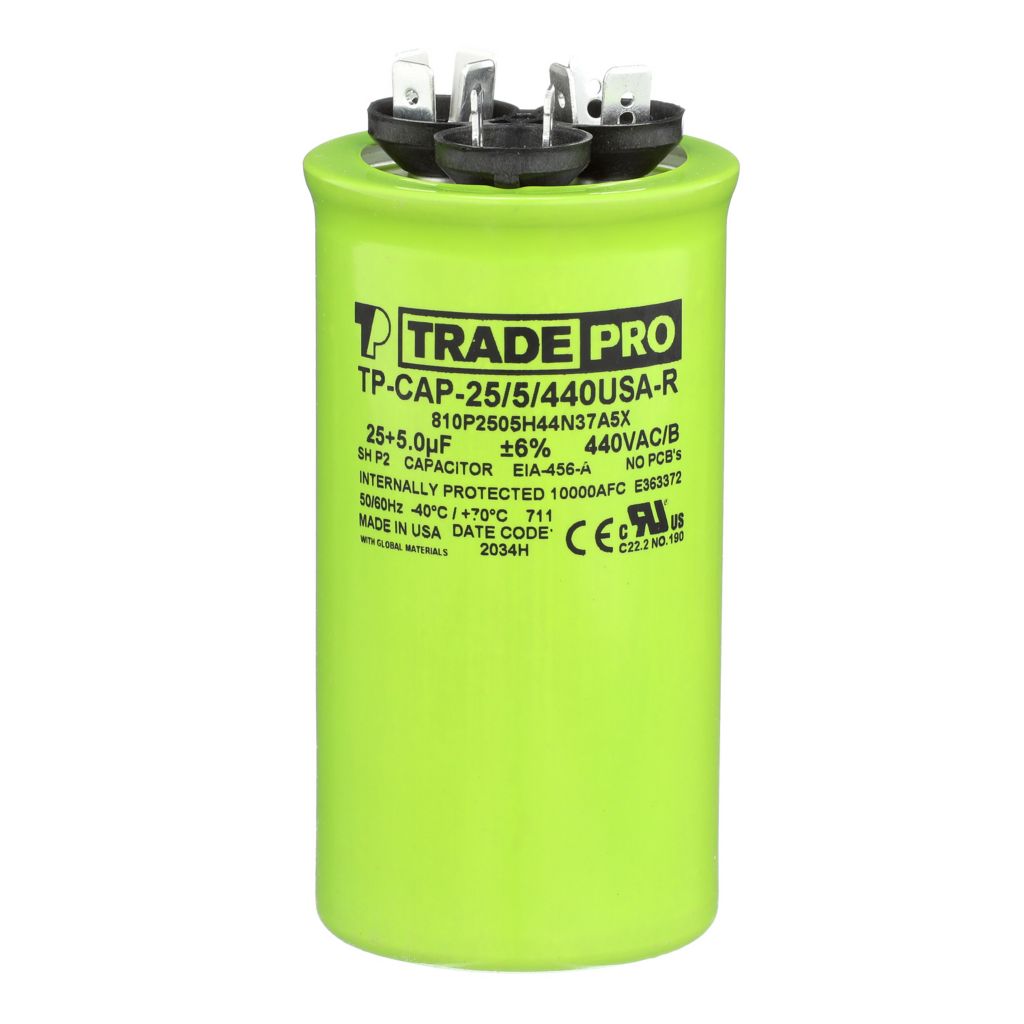 TP-CAP-25/5/440USA-R - Round Dual Run Capacitor 25+ 5 MFD 440/370V (Made in USA)