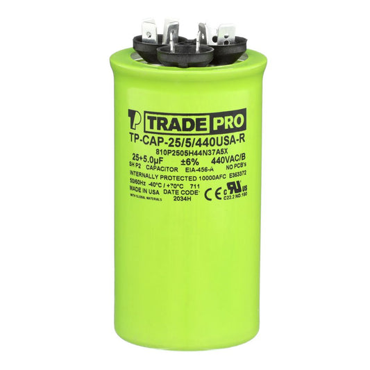 TP-CAP-25/5/440USA-R - Round Dual Run Capacitor 25+ 5 MFD 440/370V (Made in USA)