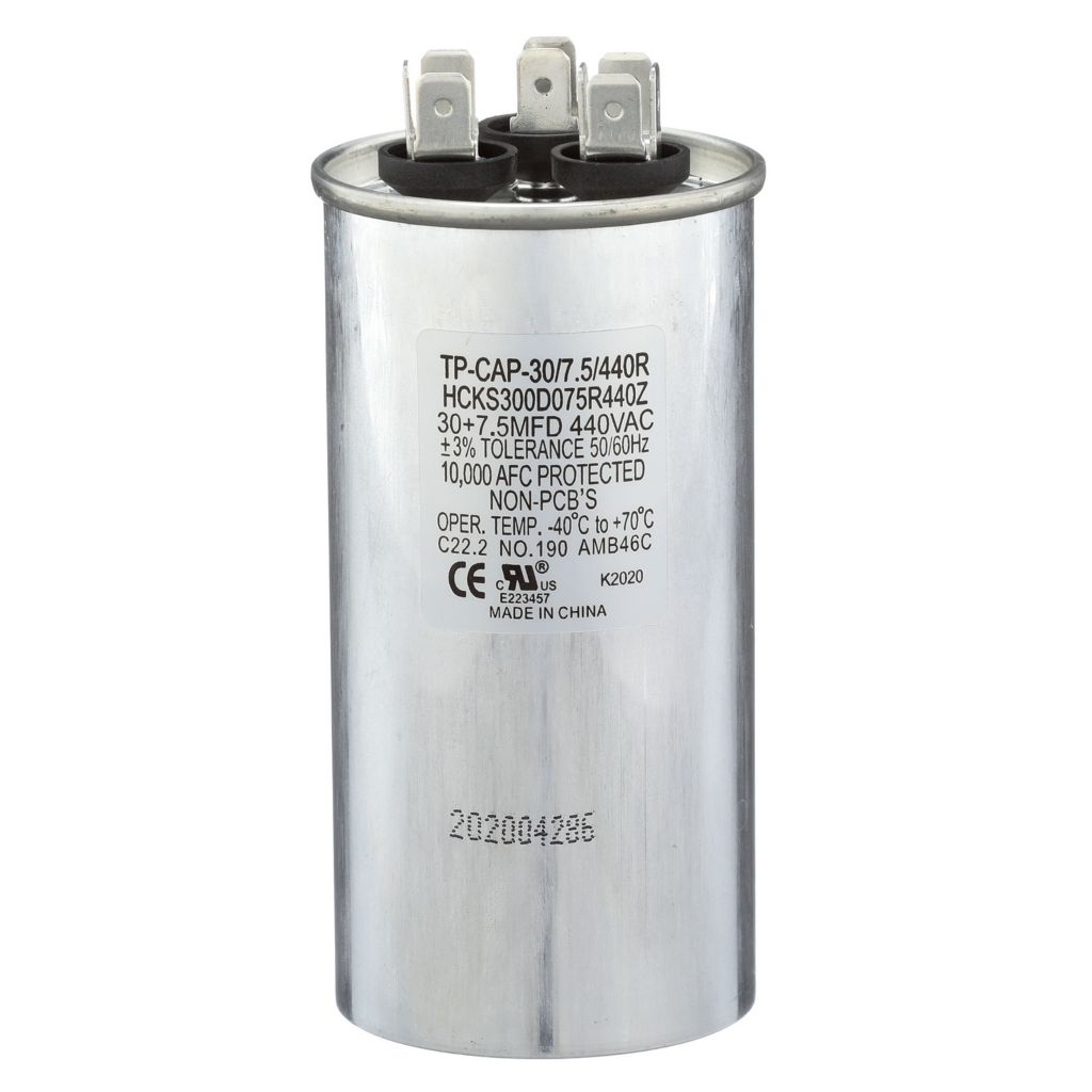 TP-CAP-30/7.5/440R - Round Run Capacitor 30+7.5 MFD 440 VAC