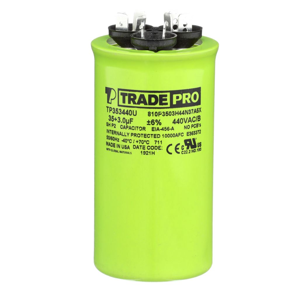 TP-CAP-35/3/440USA-R - Round Dual Run Capacitor 35+ 3 MFD 440/370V (Made in USA)
