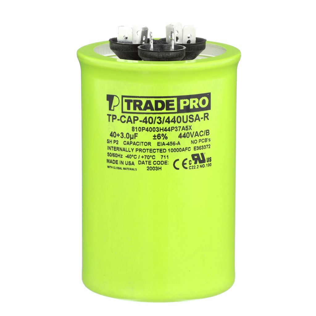 TP-CAP-40/3/440USA-R - Round Dual Run Capacitor 40+ 3 MFD 440/370V (Made in USA)