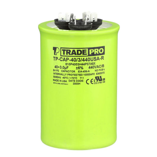 TP-CAP-40/3/440USA-R - Round Dual Run Capacitor 40+ 3 MFD 440/370V (Made in USA)