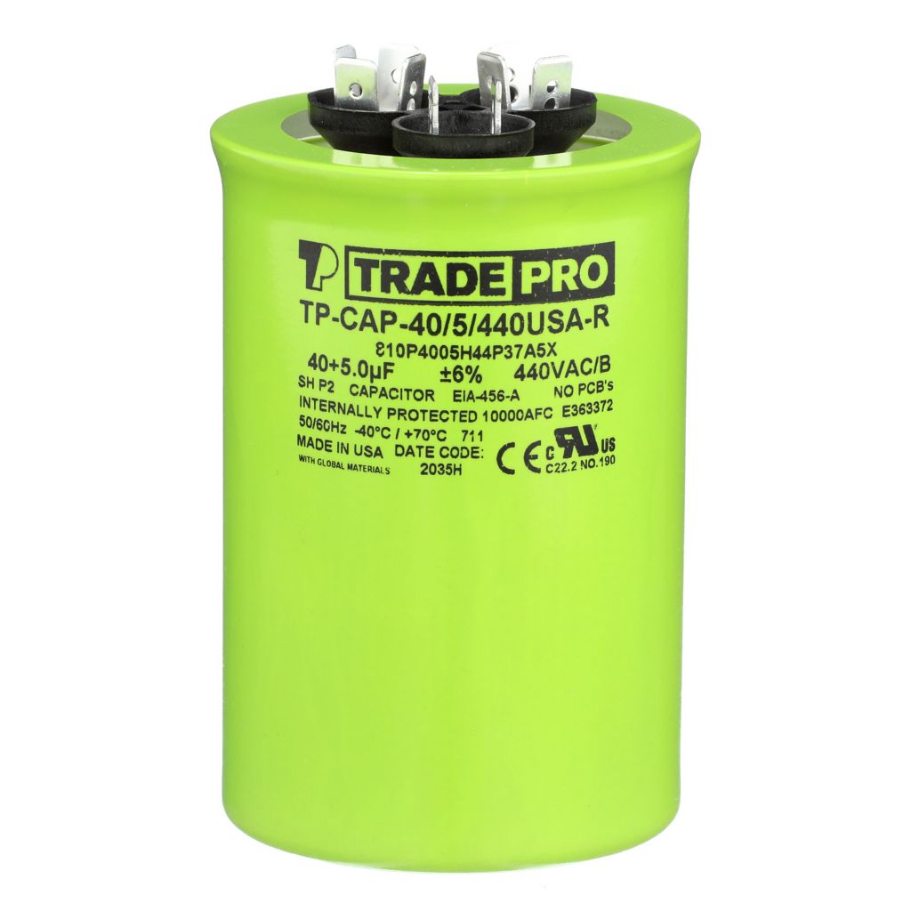 TP-CAP-40/5/440USA-R - Round Dual Run Capacitor 40+ 5 MFD 440/370V (Made in USA)