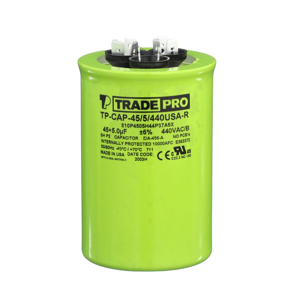 TP-CAP-45/5/440USA-R - Round Dual Run Capacitor 45+ 5MFD 440/370V (Made in USA)