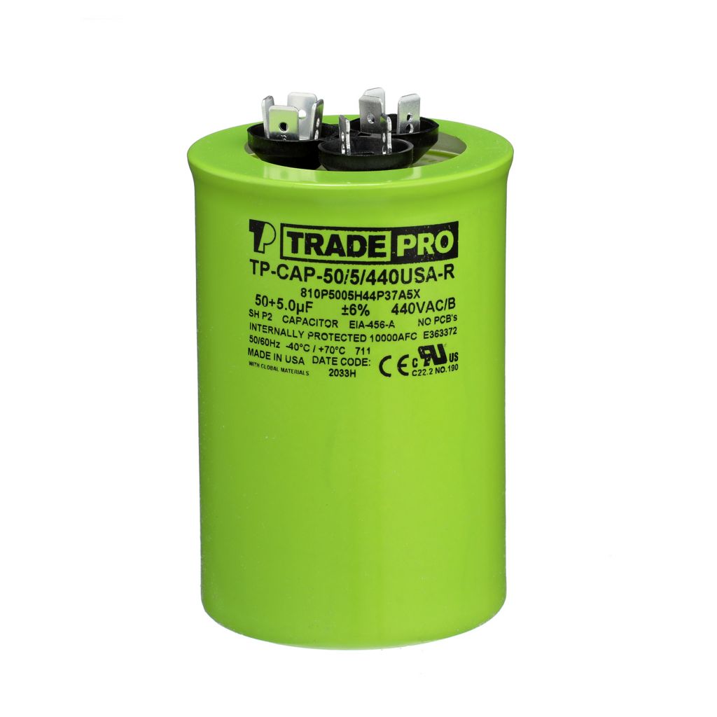 TP-CAP-50/5/440USA-R - Round Dual Run Capacitor 50+ 5 MFD 440/370V (Made in USA)