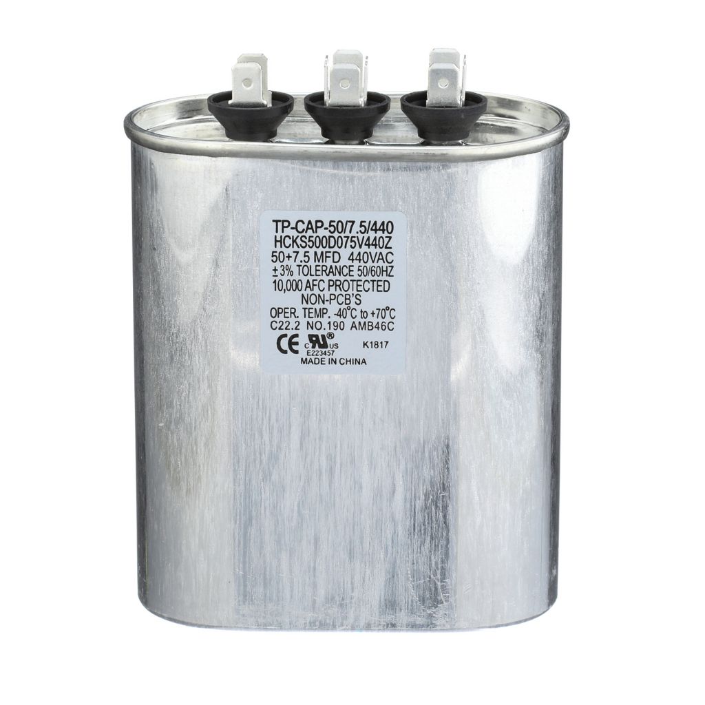 TP-CAP-50/7.5/440 - Oval Run Capacitor 50+7.5 MFD 440 VAC