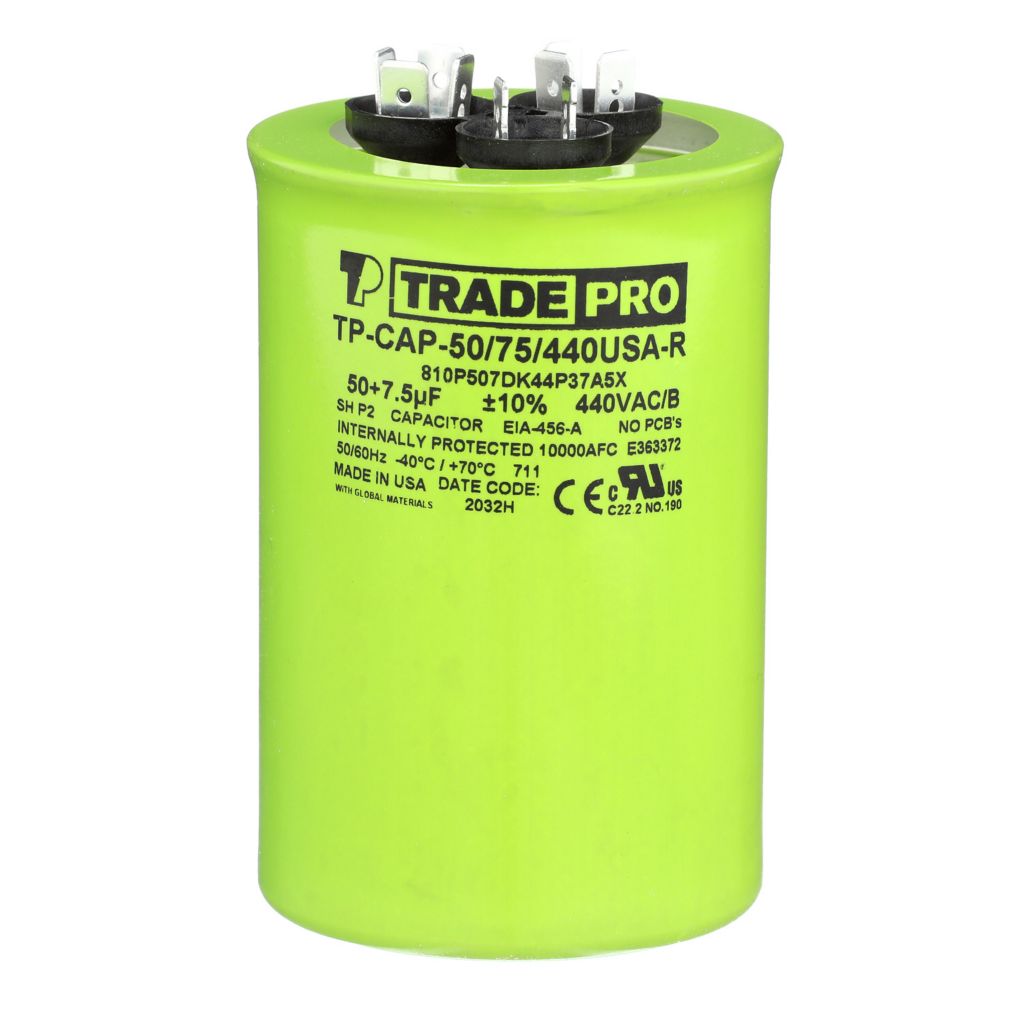 TP-CAP-50/7.5/440USA-R - Round Dual Run Capacitor 50+ 7.5 MFD 440/370V (Made in USA)