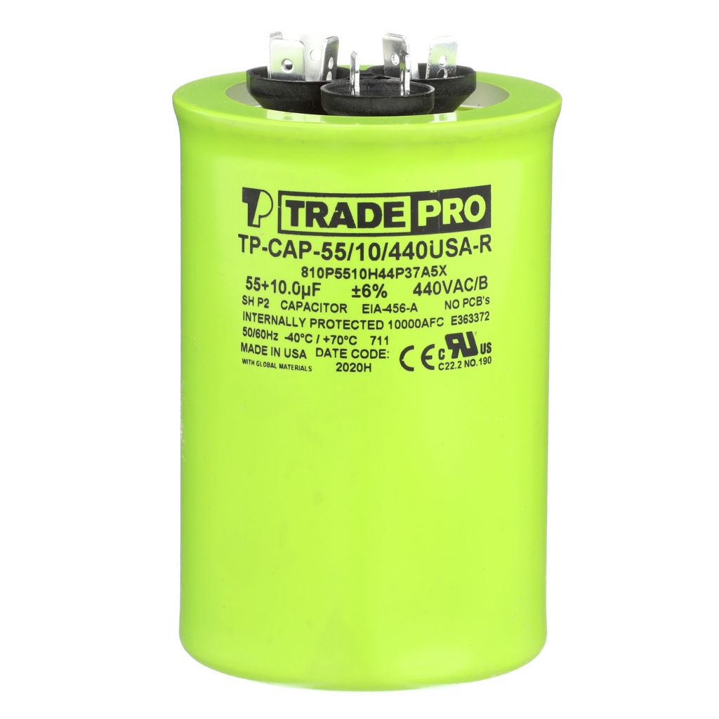 TP-CAP-55/10/440USA-R - Round Dual Run Capacitor 55+ 10 MFD 440/370V (Made in USA)