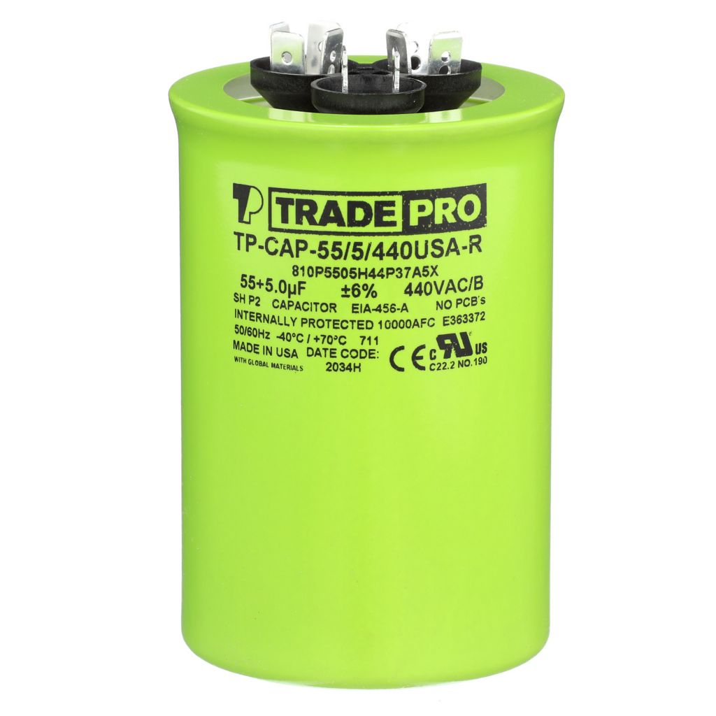 TP-CAP-55/5/440USA-R - Round Dual Run Capacitor 55+ 5 MFD 440/370V (Made in USA)