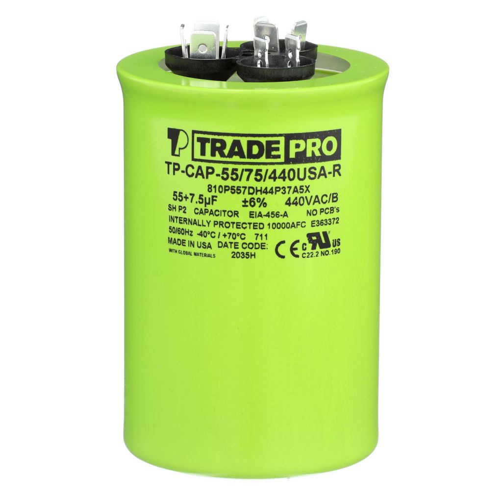 TP-CAP-55/7.5/440USA-R - Round Dual Run Capacitor 55+ 7.5 MFD 440/370V (Made in USA)