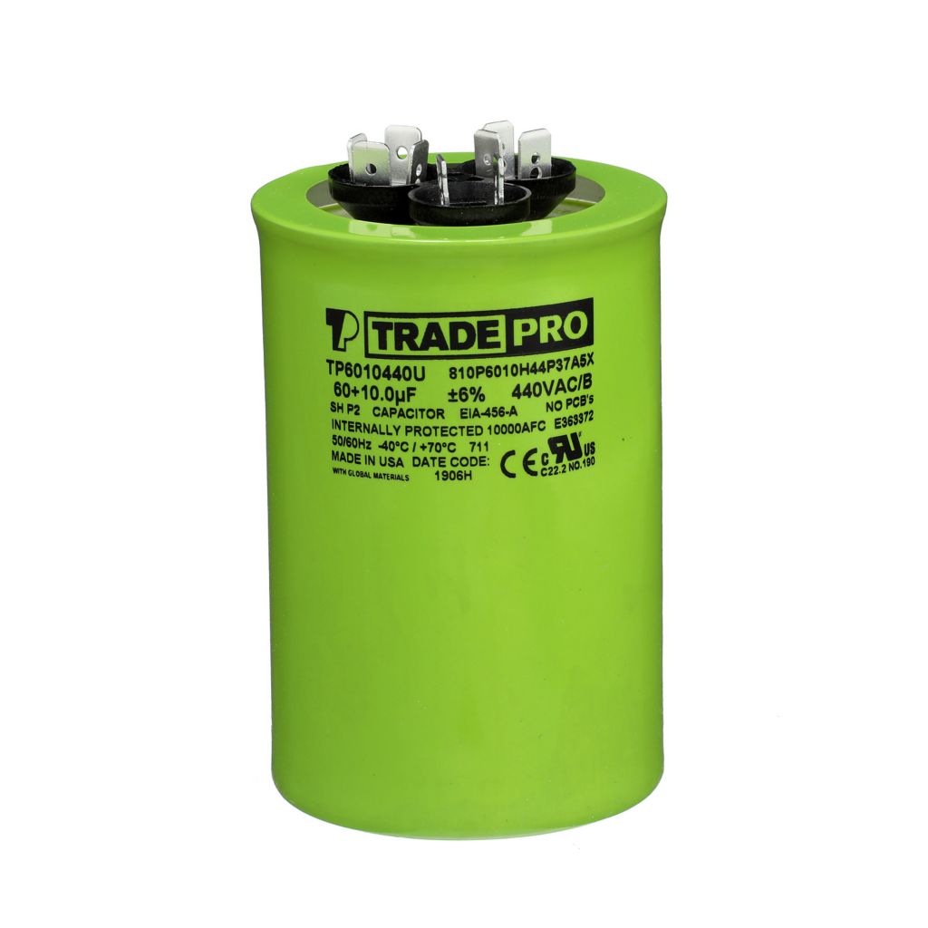 TP-CAP-60/10/440USA-R - Round Dual Run Capacitor 60+10 MFD 440/370V (Made in USA)