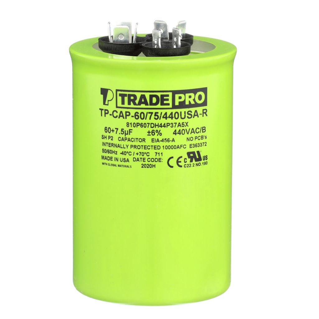 TP-CAP-60/7.5/440USA-R - Round Dual Run Capacitor 60+7.5 MFD 440/370V (Made in USA)