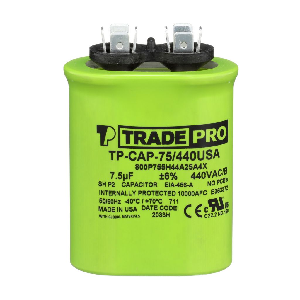 TP-CAP-7.5/440USA - Oval Run Capacitor 7.5 MFD 440/370V (Made in USA)