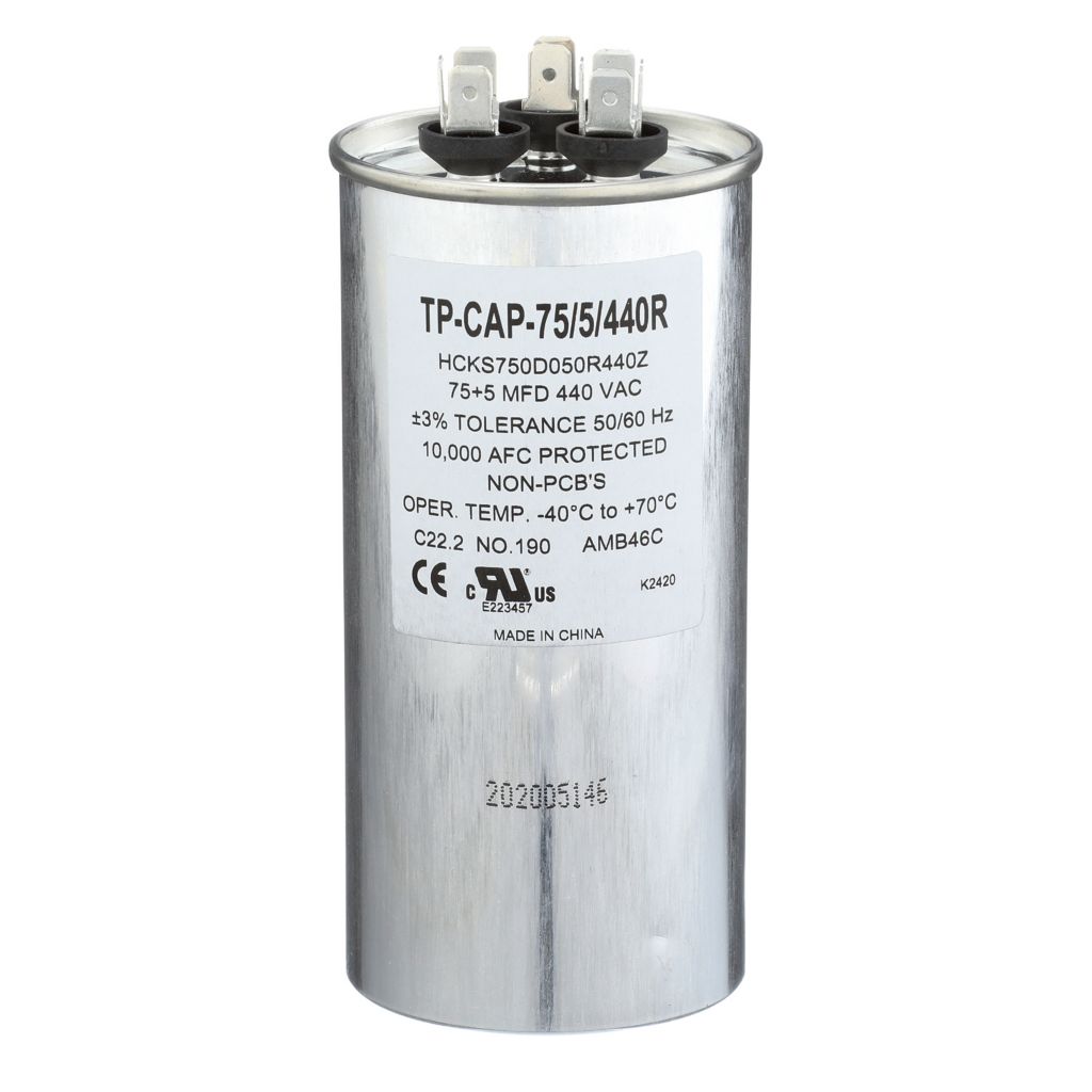 TP-CAP-75/5/440R - Round Run Capacitor 75 + 5 MFD 440 VAC