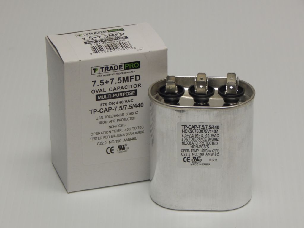 TP-CAP-7.5/7.5/440 - Oval Run Capacitor 7.5+7.5 MFD 440 VAC
