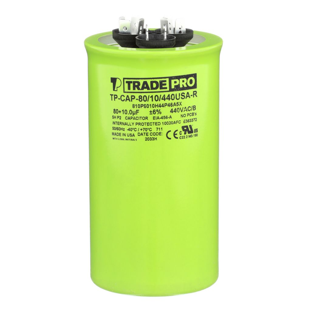 TP-CAP-80/10/440USA-R - Round Dual Run Capacitor 80+10 MFD 440/370V (Made in USA)