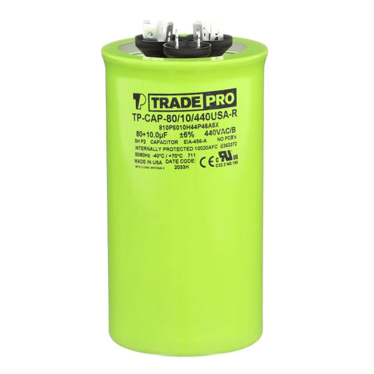 TP-CAP-80/10/440USA-R - Round Dual Run Capacitor 80+10 MFD 440/370V (Made in USA)