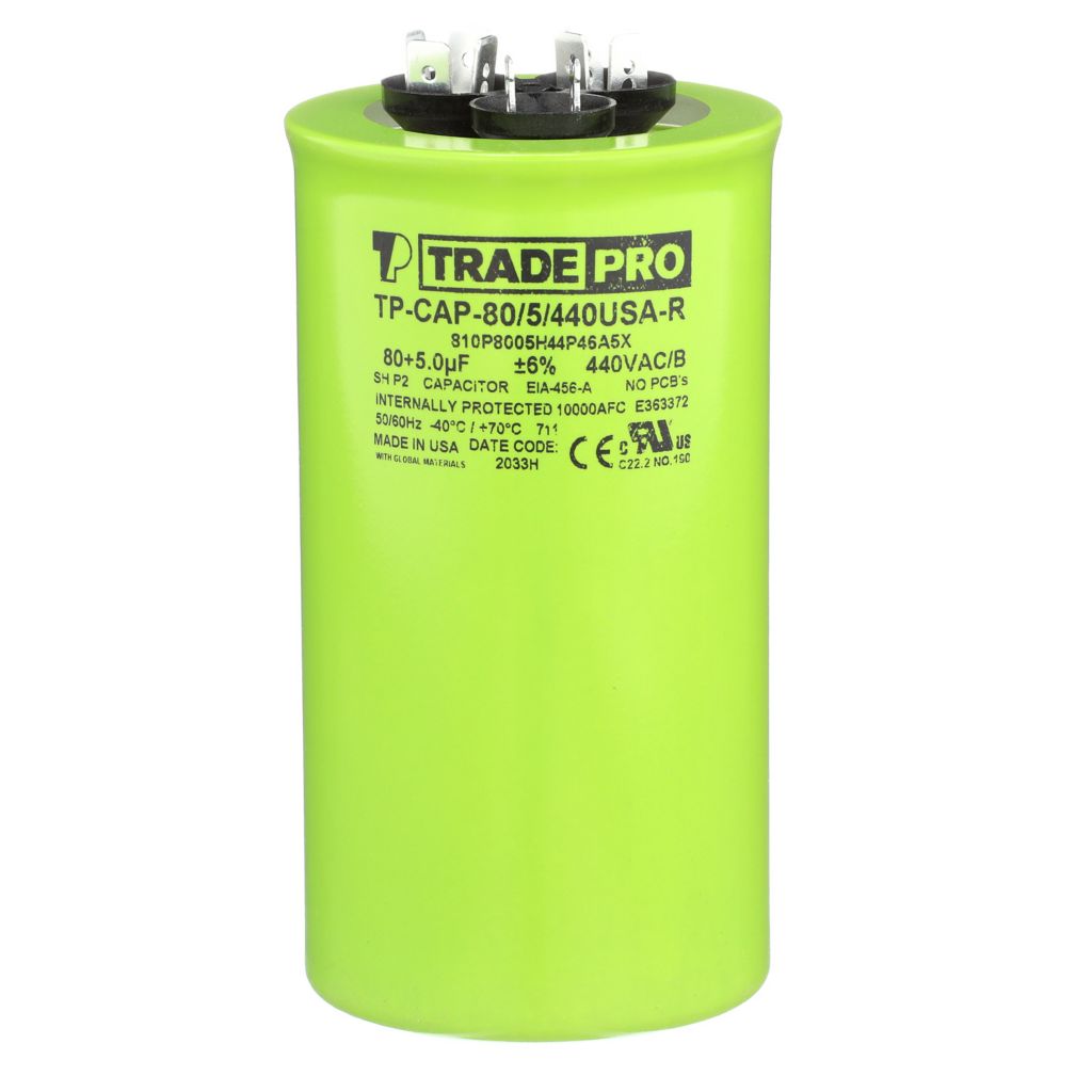 TP-CAP-80/5/440USA-R - Round Dual Run Capacitor 80+ 5 MFD 440/370V (Made in USA)
