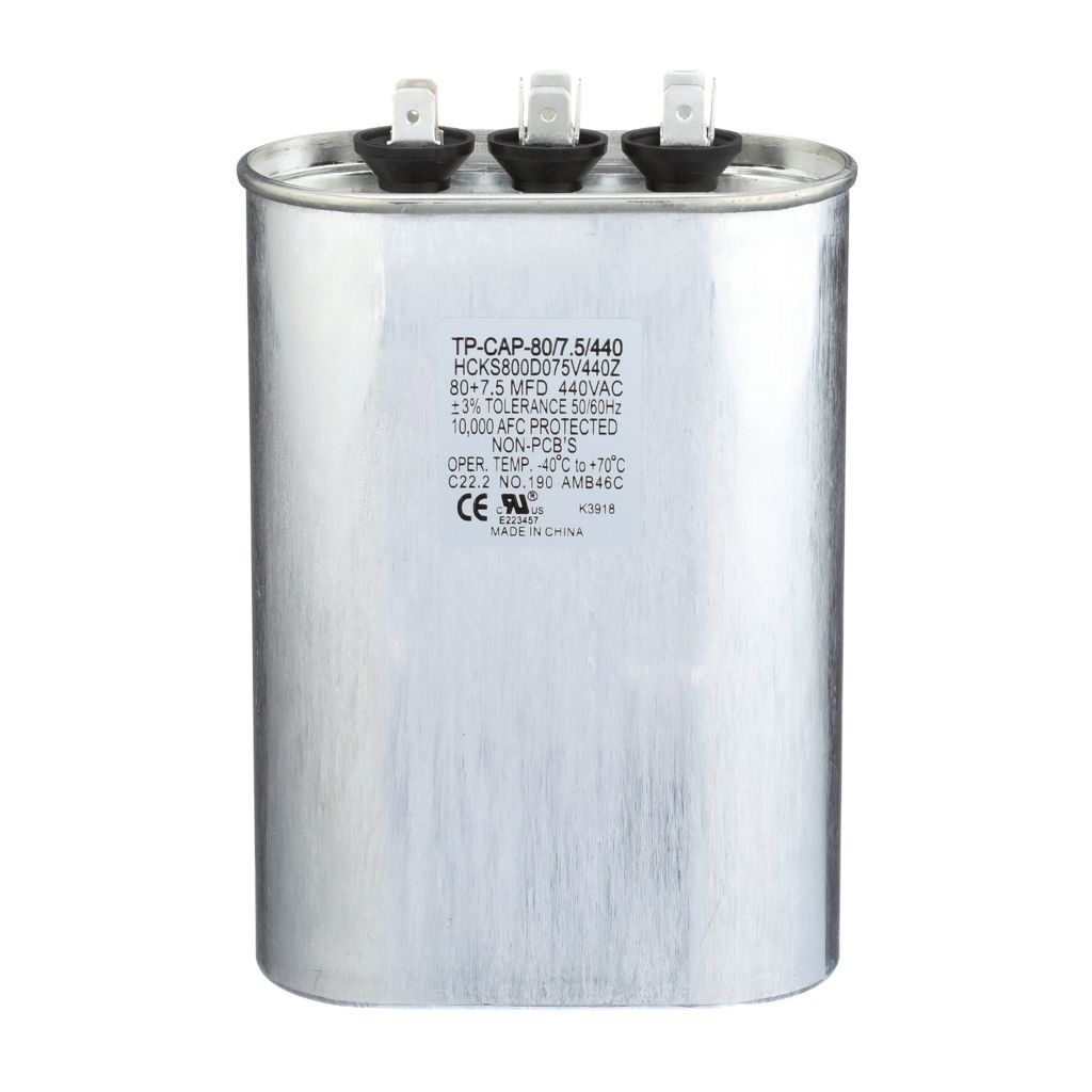 TP-CAP-80/7.5/440R - Oval Run Capacitor 80+7.5 MFD 440 VAC