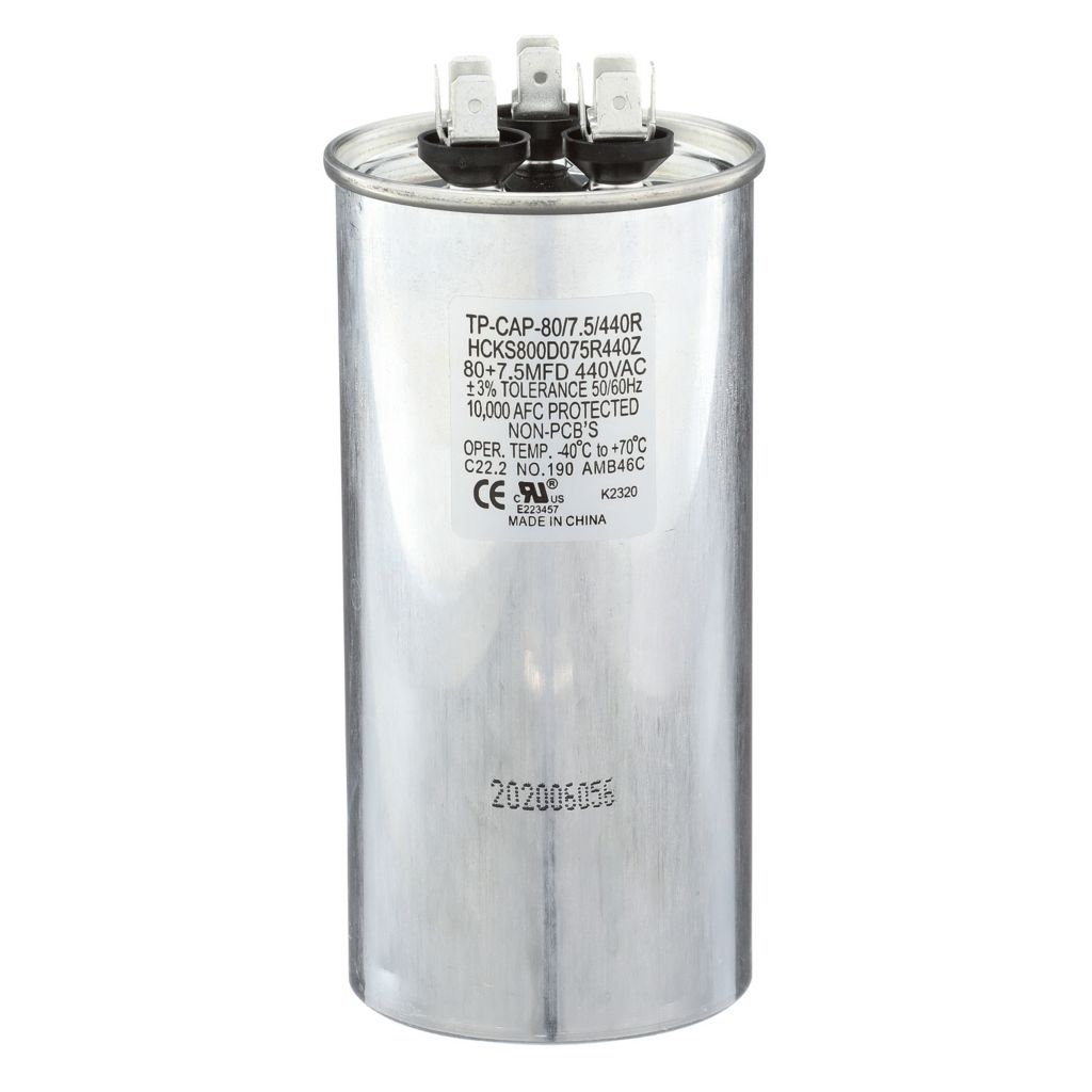 TP-CAP-80/7.5/440R - Round Run Capacitor 80+7.5 MFD 440 VAC