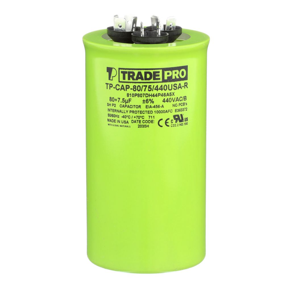 TP-CAP-80/7.5/440USA-R - Round Dual Run Capacitor 80+ 7.5 MFD 440/370V (Made in USA)