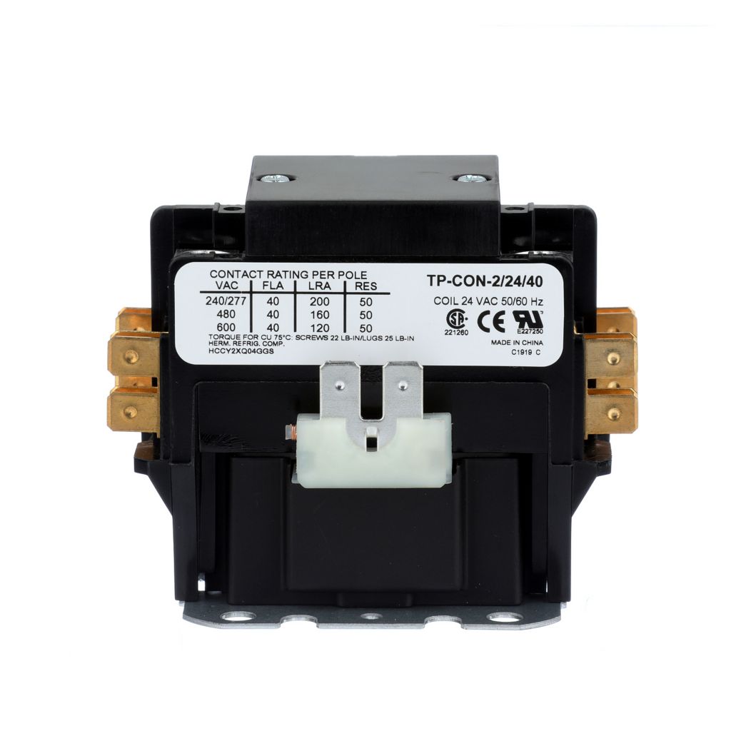 TP-CON-2/24/40 - 2 Pole - 24V - 40 Amp Contactor with Lugs & Cover