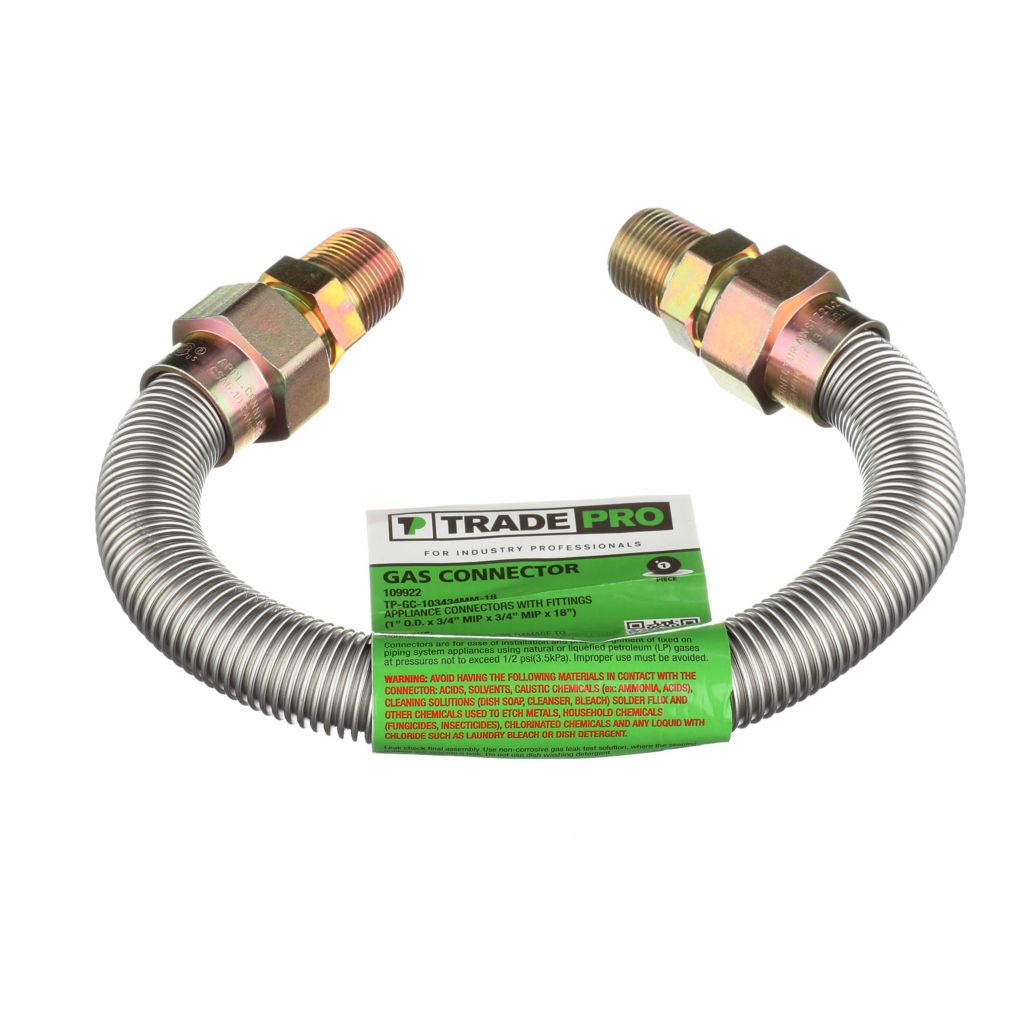 TP-GC-103434MM-18 - Stainless Steel Gas Connector, 1" OD, 3/4" MIP x 3/4" MIP x 18" Long