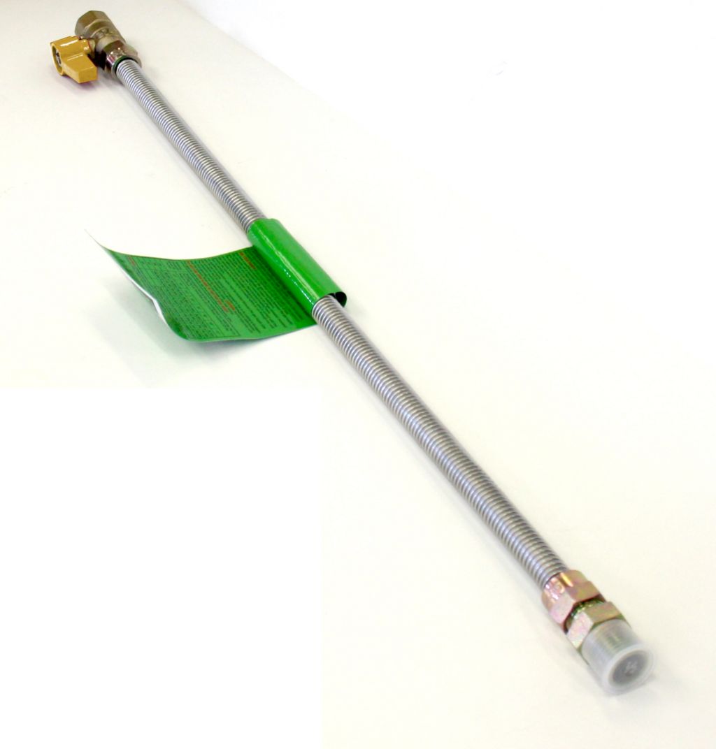 TP-GC-121212MF-24V - Stainless Steel Gas Connector , 1/2" OD, 1/2" MIP x 1/2" FIP x 24" Long With Shut Off Valve