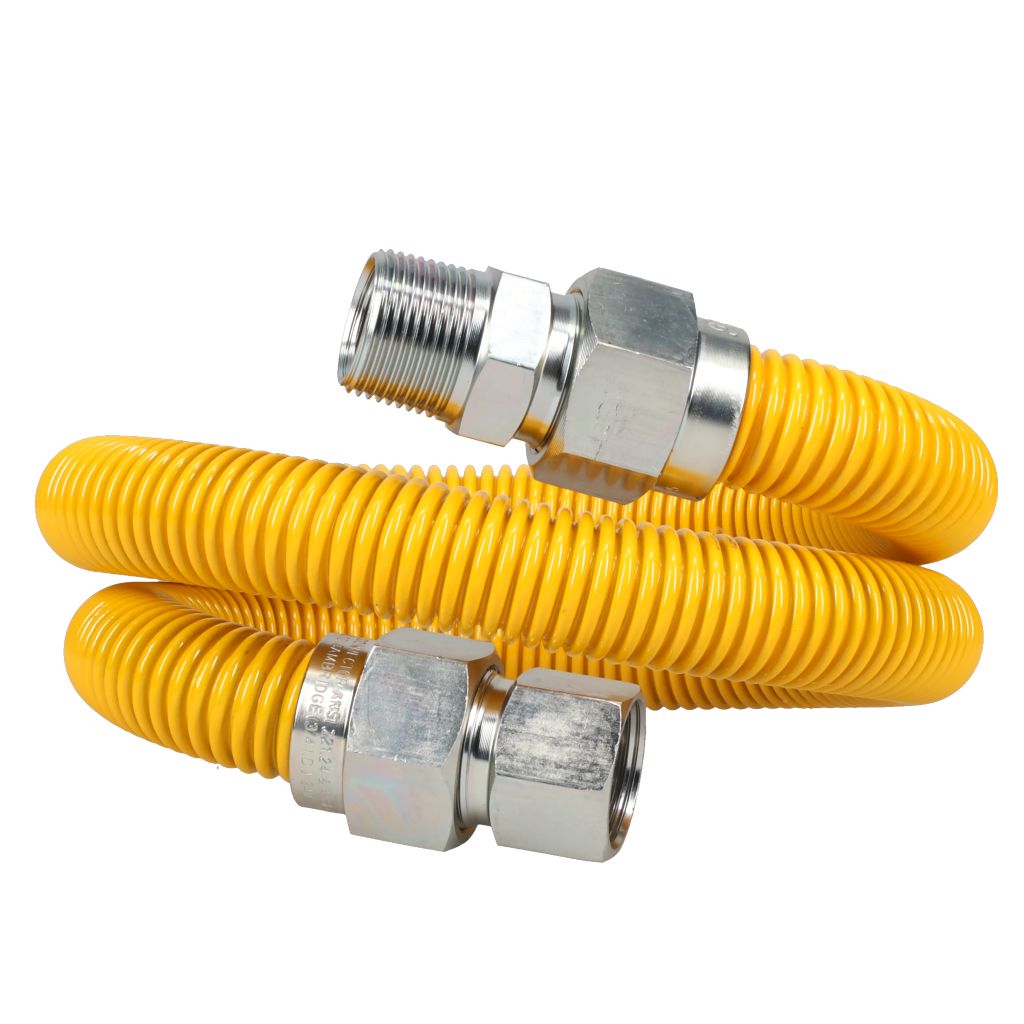 TP-GCY-103434MF-36 - Stainless Steel Yellow-Coated Gas Connector, 1" OD, 3/4" MIP x 3/4" FIP x 36" Long
