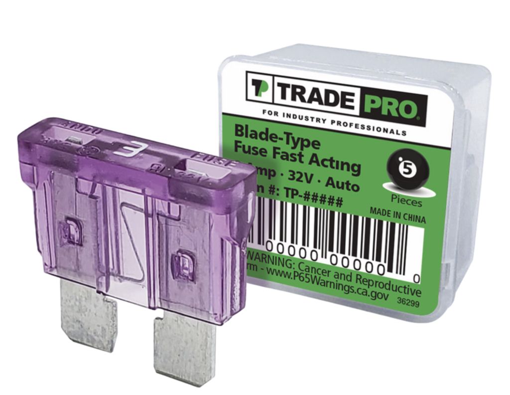 TP-3ABLADEFUSE - Fuse Blade Style Auto 3A Violet 32VDC 5 Per Box