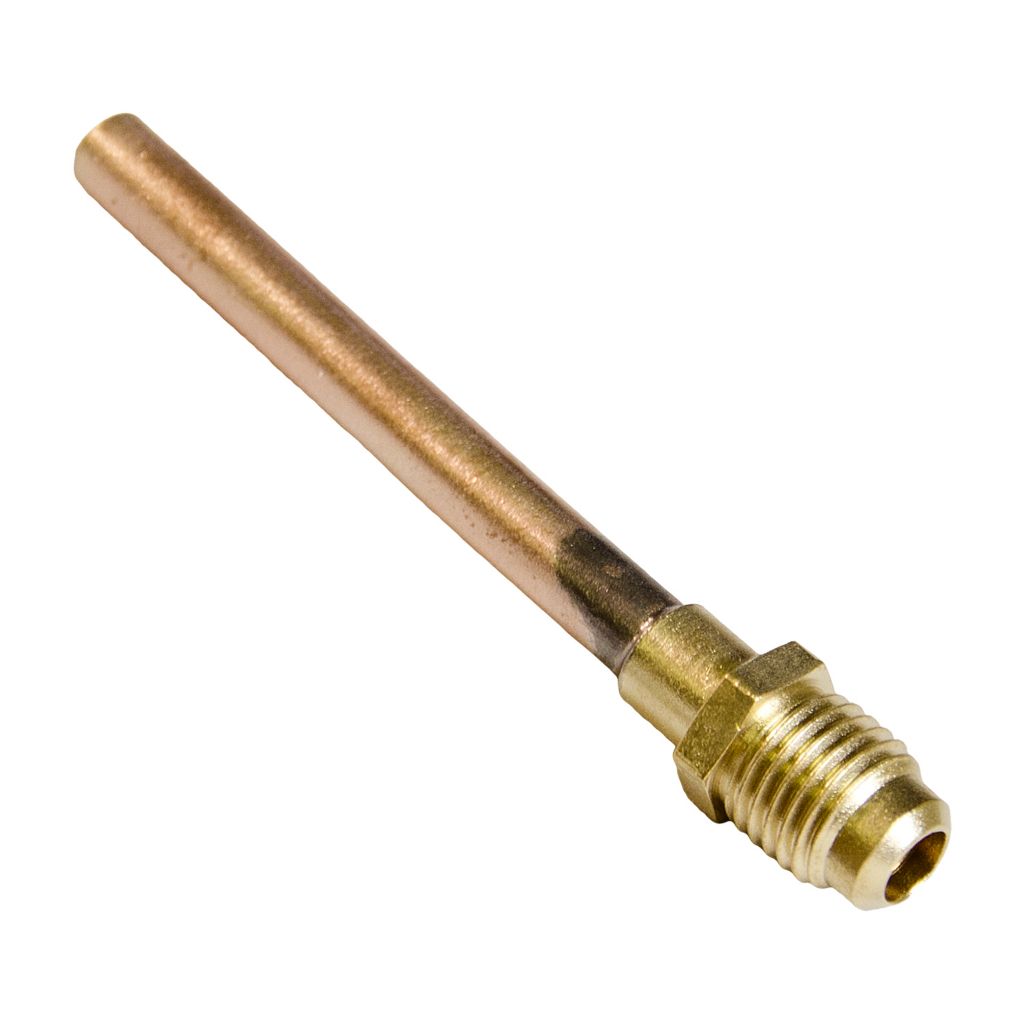 TP-8403/6 - 1/4″ Male Flare Access Fitting with 3/16″ Copper Tube Extension, TP-2245 Brass Cap and Valve Core