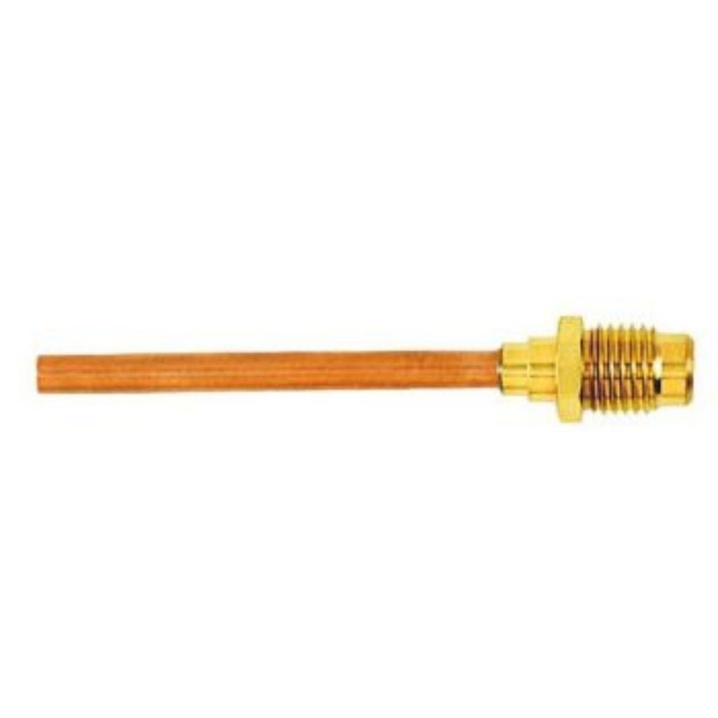 TP-8403 - 1/4″ Male Flare Access Fitting with 3/16″ Copper Tube Extension, TP2245 Brass Cap and Valve Core