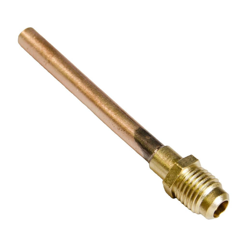 TP-8404/6 - 1/4″ Male Flare Access Fitting with 1/4″ Copper Tube Extension, TP-2245 Brass Cap and Valve Core