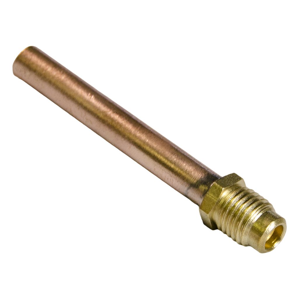 TP-8405 - 1/4″ M. Flare Access Fitting With 5/16″ Copper Tube Extension, Brass Cap and Valve Core, Economy Line Service Valve