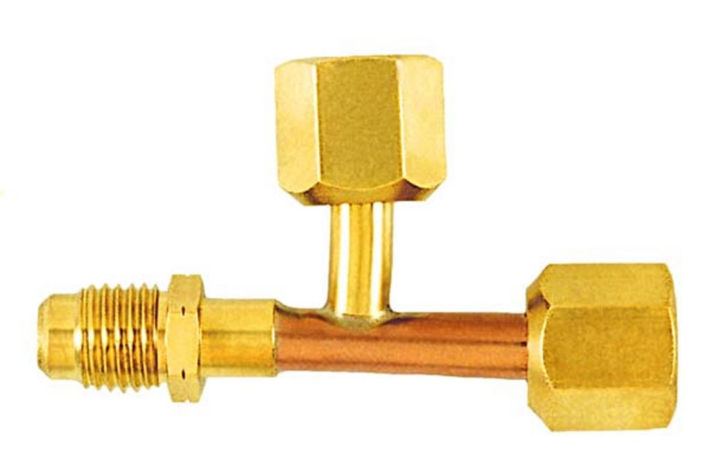 TP-9606 - 1/4” Male Flare Access X 1/4” Male Flare Nut With Depressor X 1/4” Flare Nut With Depressor Tip On The Branch