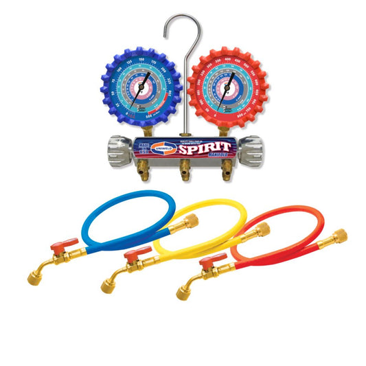 TP-A2LSM5BV - A2L Two Valve Aluminum Spirit Manifold with 3-1/8" NPF® Gauges