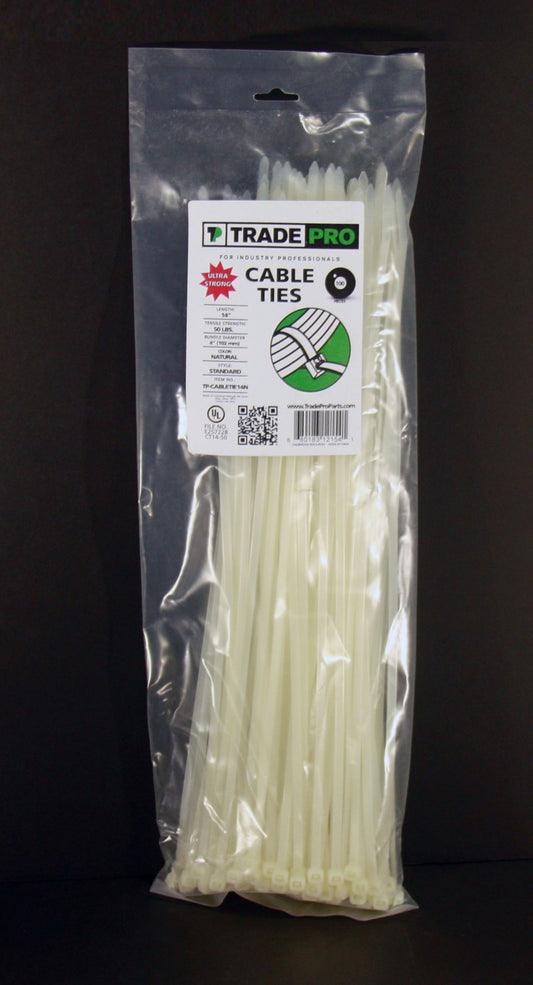 TP-CABLETIE14N - 14" 50 Lb. Natural Cable Ties - 100/PK