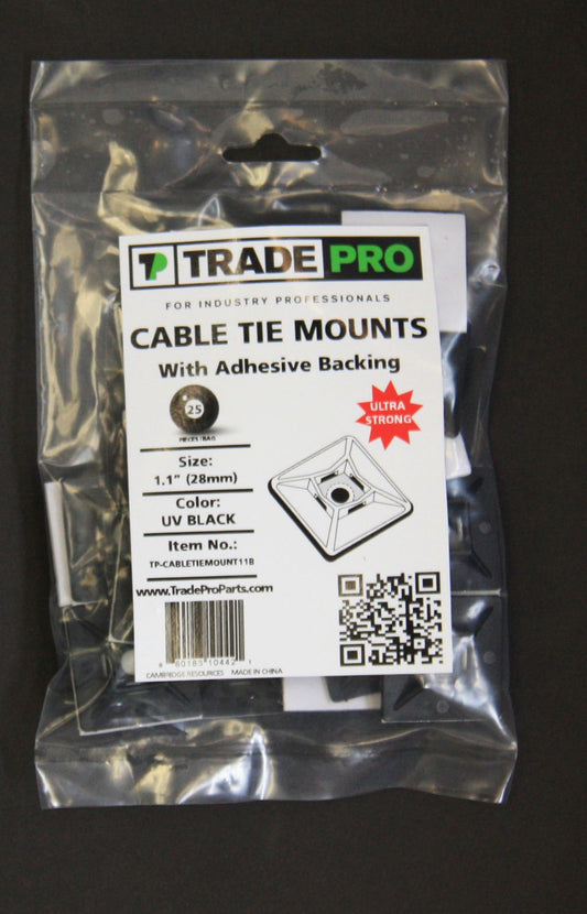 TP-CABLETIEMOUNT11B - 1.1" Cable Tie Mount, Black - 25/PK