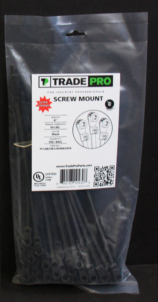 TP-CABLETIESCREWMOUNTB - 8" 50 lb. Black Screw Mount - 100/PK