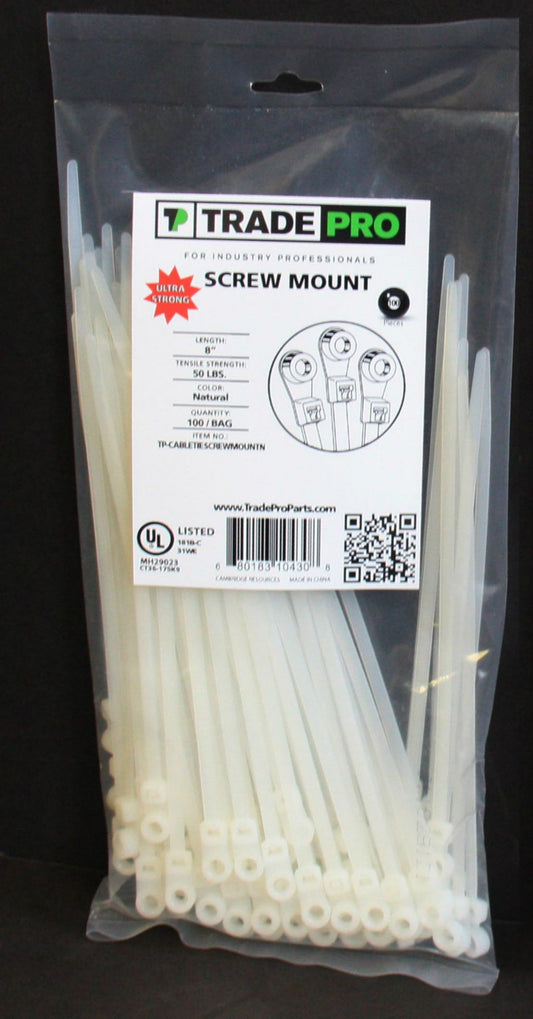 TP-CABLETIESCREWMOUNTN - 8" 50 lb. Natural Screw Mount - 100/PK