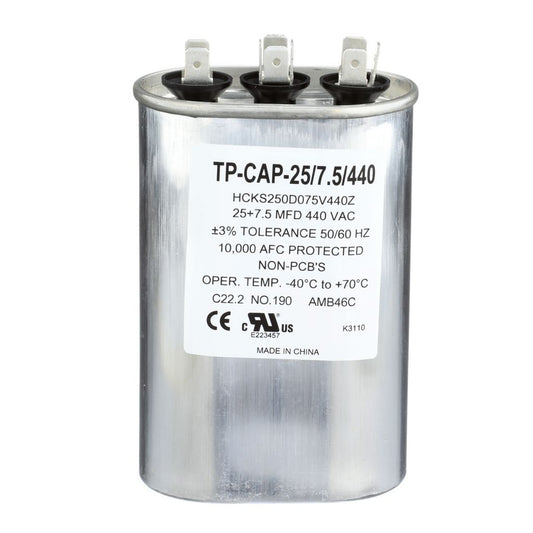 TP-CAP-25/7.5/440 - Oval Run Capacitor 25+7.5 MFD 440 VAC