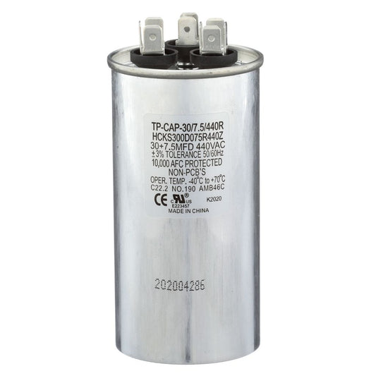 TP-CAP-30/7.5/440R - Round Run Capacitor 30+7.5 MFD 440 VAC